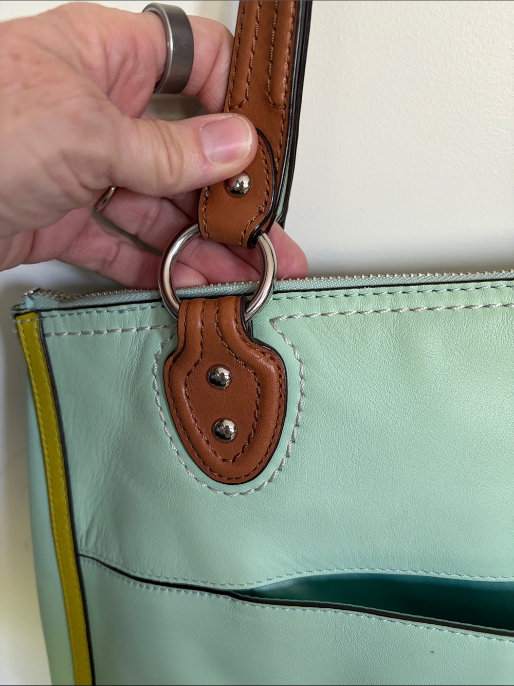 RARE Coach Hallie color block shoulder bag in aqua blue and lime green - Picture 10 of 16